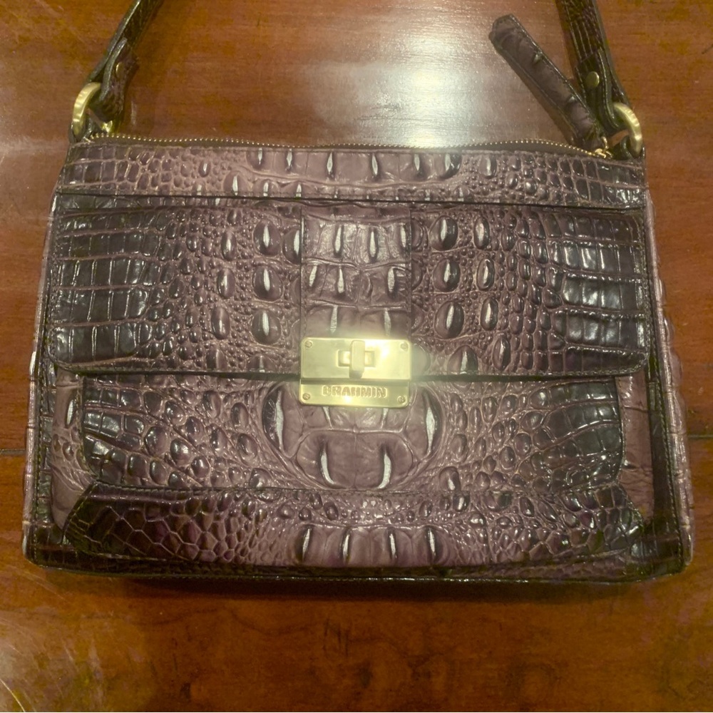 Brahmin Handbag Crocodile Embossed  Brown Leather Shoulder Bag